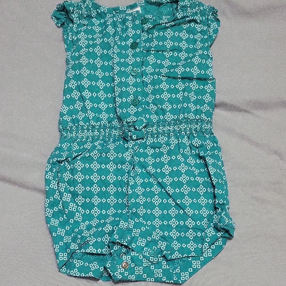 Carter's Teal Printed Girls' Romper with Elastic Waist